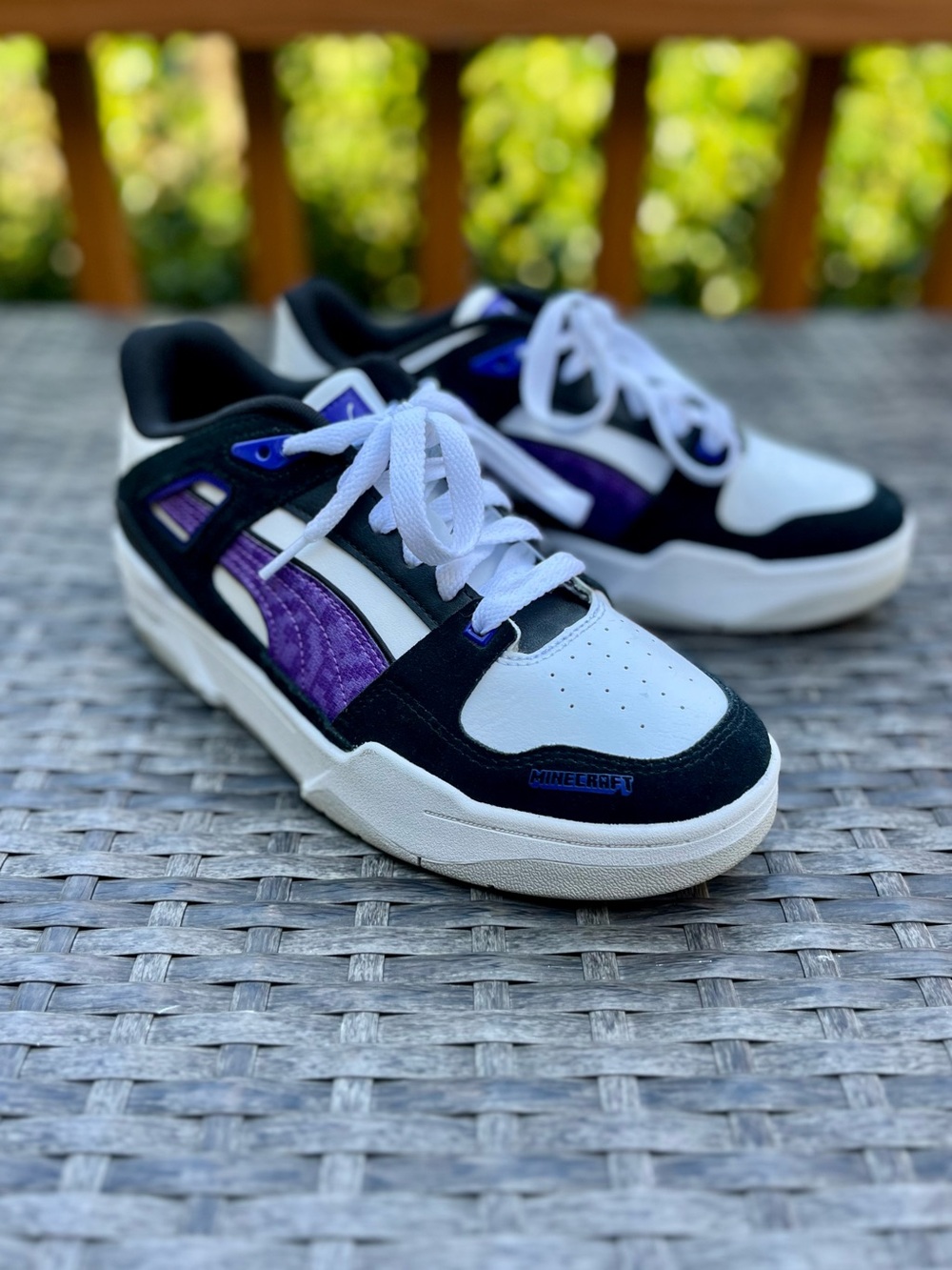 Puma x Minecraft Purple, Black & White Low-Top Basketball-esque Sneakers Men’s 7
